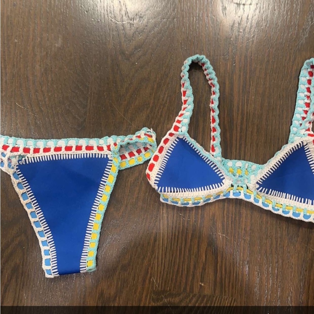 Blue Crochet Trim Bikini Set